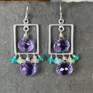 Lavender Grape and Opal Square Earrings, Quartz