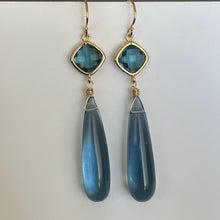 Load image into Gallery viewer, London Blue Quartz Bezeled Dangle Earrings