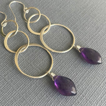 Load image into Gallery viewer, Amethyst Marquis Triple Circle Earrings, OOAK
