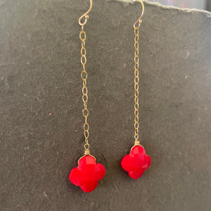 Red Clover Dangle Earrings,  OOAK, earwire options