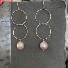 Load image into Gallery viewer, Mauve-y Pink Edison Pearl Double Hoop Earrings, Sterling Silver, OOAK