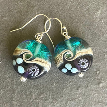 Load image into Gallery viewer, Sparkling Lampwork Violet and Teal Glass Ocean Surf Earrings