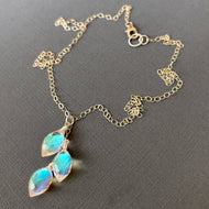 Fire Moonstone Quartz Dewdrop Necklace, 3 metal options