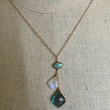 Load image into Gallery viewer, Rainbow Moonstone and Labradorite Moroccan Cut Necklace, 14k Rose Gold Filled, OOAK