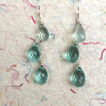 Load image into Gallery viewer, Seafoam TRIO Teardrop Quartz Dangles, Earwire and metal choices