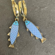 Blue Appliqué Fish Vacation Earrings