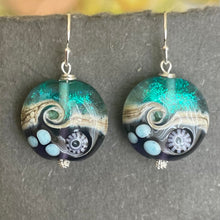 Load image into Gallery viewer, Sparkling Lampwork Violet and Teal Glass Ocean Surf Earrings