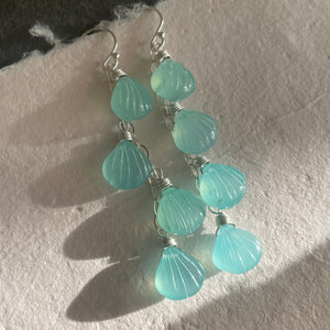 Aqua Chalcedony Shell Dangle Earrings