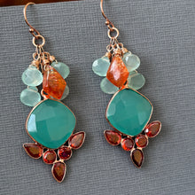 Load image into Gallery viewer, Ocean Blue Chalcedony and Sunstone Sparkler Earrings, OOAK