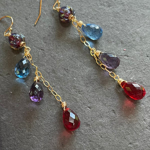 Flora European Lampwork And Quartz Dangle Earrings, Blue, Purple And Red, earwire options