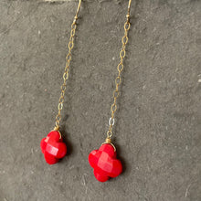 Load image into Gallery viewer, Red Clover Dangle Earrings,  OOAK, earwire options