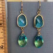 Load image into Gallery viewer, Paraiba to Emerald to Lime Doublet Bezel Earrings