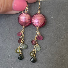 Load image into Gallery viewer, Pink Sands OOAK Murano Glass and Tourmaline Dangle Earrings