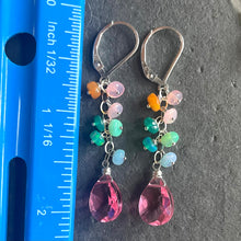 Load image into Gallery viewer, Sapphire Pink Quartz and Rainbow Welo Opal earrings, Leverback option