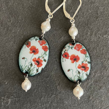 Load image into Gallery viewer, Enamel and Pearl Dangles, OOAK, Leverback