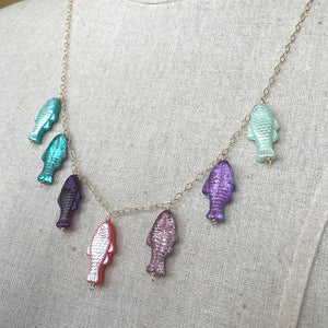 Reversible Czech Glass Fish Necklace, 20”