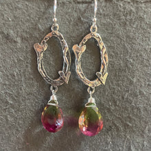 Load image into Gallery viewer, Artisan Heart and Bicolor Quartz Hoop Earrings, OOAK
