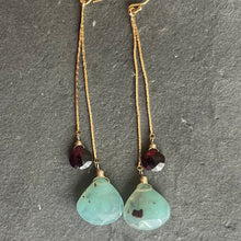 Load image into Gallery viewer, Aquaprase and Rhodolite Garnet Tassel Earrings OOAK