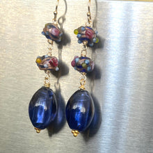 Load image into Gallery viewer, Vintage Wedding Cake Cobalt and Foiled Glass Earrings, metal options