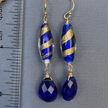 Load image into Gallery viewer, Swirly Murano Cobalt Blue Glass and Quartz Dangles