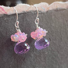 Load image into Gallery viewer, Opal and Lavender Quartz Cluster Earrings