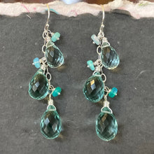 Load image into Gallery viewer, Seafoam and Opal TRIO Teardrop Quartz Dangles, Earwire choices, OOAK