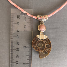 Load image into Gallery viewer, Ammonite Fossil and Pink Agate Earrings OOAK