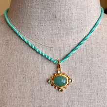 Load image into Gallery viewer, Amazonite and Blue Topaz Pendant Necklace, Aqua Cord