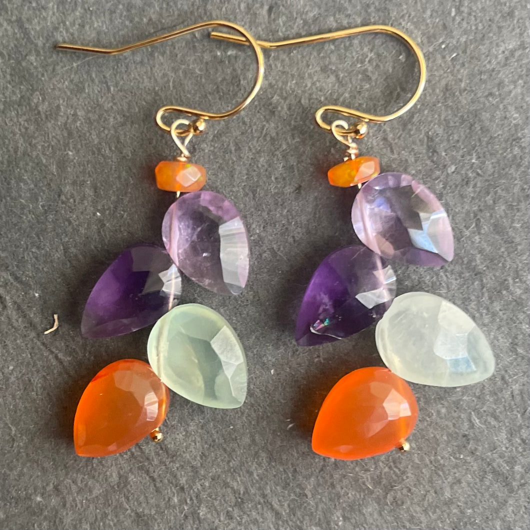 Multi-Gemstone Leaf Cut Earrings