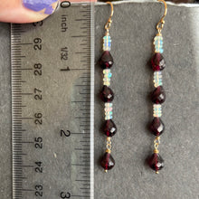 Load image into Gallery viewer, Rhodolite Garnet and Opal Earrings, Gold, OOAK