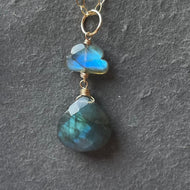 Raincloud and Raindrop Labradorite Necklace, sterling, rose gold or gold