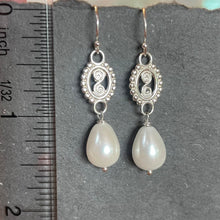 Load image into Gallery viewer, Medallion and Teardrop Pearl Dangles