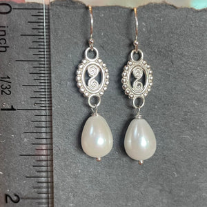 Medallion and Teardrop Pearl Dangles