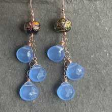 Load image into Gallery viewer, Night Sky Dichroic Murano Glass and Hydrangea Chalcedony Dangle Earrings, Metal options