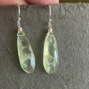 Prehnite Elongated Pear Earrings