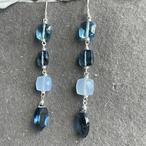 Sparkling Smokey Blue Tones Cushion Cut Earrings