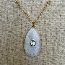Load image into Gallery viewer, Blue Topaz Rainbow Moonstone Inlay  Cut Necklace, Oval, OOAK