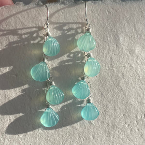 Aqua Chalcedony Shell Dangle Earrings