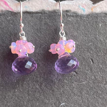 Load image into Gallery viewer, Opal and Lavender Quartz Cluster Earrings