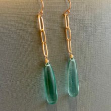 Load image into Gallery viewer, Rose Gold and Aquamarine Elongated Teardrop Dangle Earrings