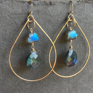 Raincloud and Raindrop Labradorite KATIE Hammered 2" Hoop Earrings Size: Medium , sterling, rose gold or gold