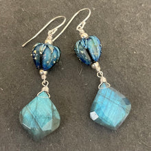 Load image into Gallery viewer, Labradorite and Lampwork Glass Earrings, OOAK
