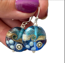 Load image into Gallery viewer, Sparkling Lampwork Blue Glass Ocean Surf Earrings