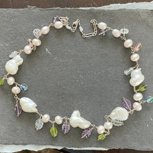 Load image into Gallery viewer, Vintage Estate Baroque Pearl Necklace, Amethyst, Peridot Carved Leaves