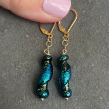 Load image into Gallery viewer, Dichroic Night Sky Murano Glass Dangle Earrings, Metal options