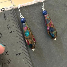 Load image into Gallery viewer, Ruby, Sapphire and Emerald Inlay Earrings- #6 OOAK