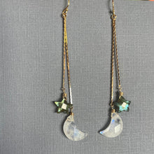 Load image into Gallery viewer, Moon and Star Tassel Earrings, Moonstone and Labradorite