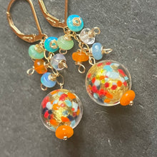 Load image into Gallery viewer, Klimt-ish Murano Glass and Opal Dangle Earrings