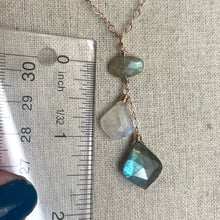 Load image into Gallery viewer, Rainbow Moonstone and Labradorite Moroccan Cut Necklace, 14k Rose Gold Filled, OOAK