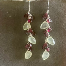 Load image into Gallery viewer, Cherry Tree Prehnite and Garnet Cascade Earrings